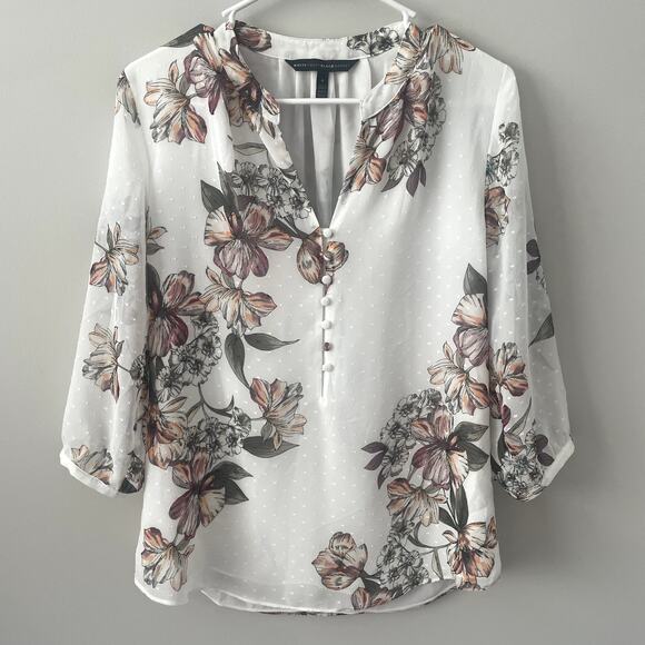 White House Black Market Tops - White House Black Market V-Neck Button Down 3/4 Sleeve Blouse Sz 6
